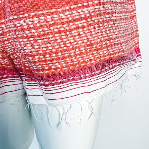 NEW LEMLEM $305 Paperbag Waist Striped Shorts M Medium Coral High-Rise NWT - Picture 2 of 9